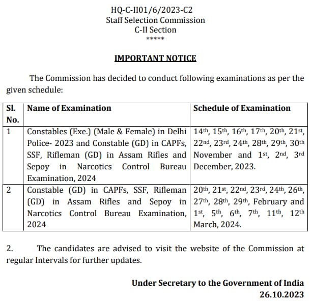 SSC GD Constable Call Letter 2023